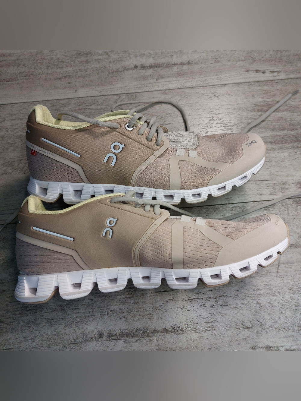 On Cloud Lightweight Running Sneakers in Beige and White
